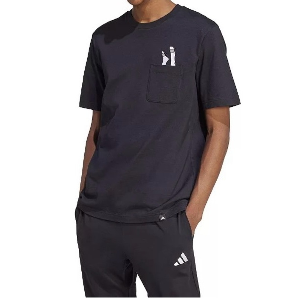 Adidas-Lounge Slides Pocket T-Shirt-Men’s Size: Medium-Color: Black/White-NEW!!